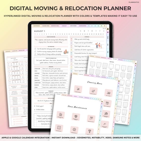 Digital Moving & Relocation Planner, Moving Checklist pdf, Moving Binder, Moving Gift, Moving list, Moving Checklist, Declutter Planner Ipad