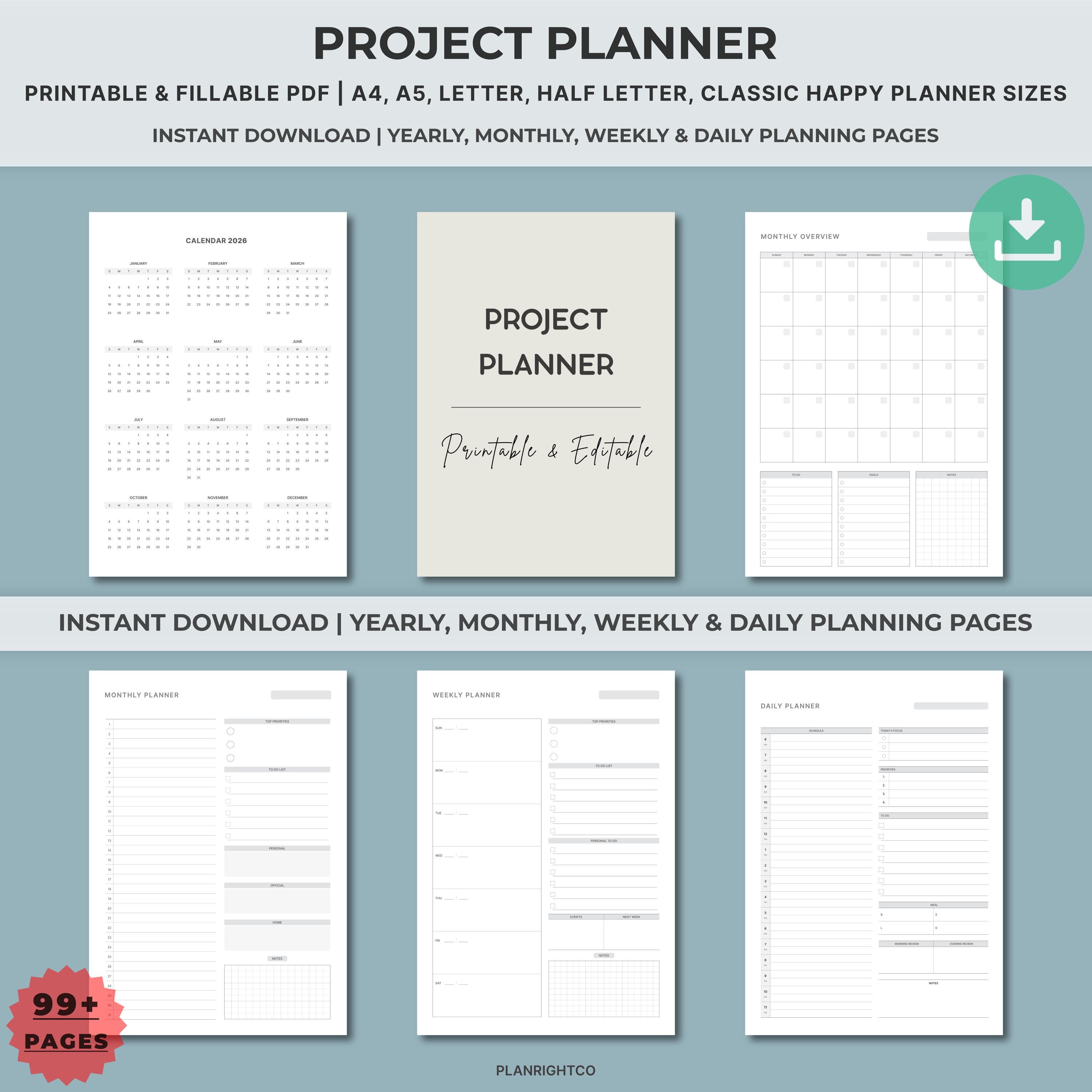 Project Planner Printable | Project Management Timeline Gantt Chart ...
