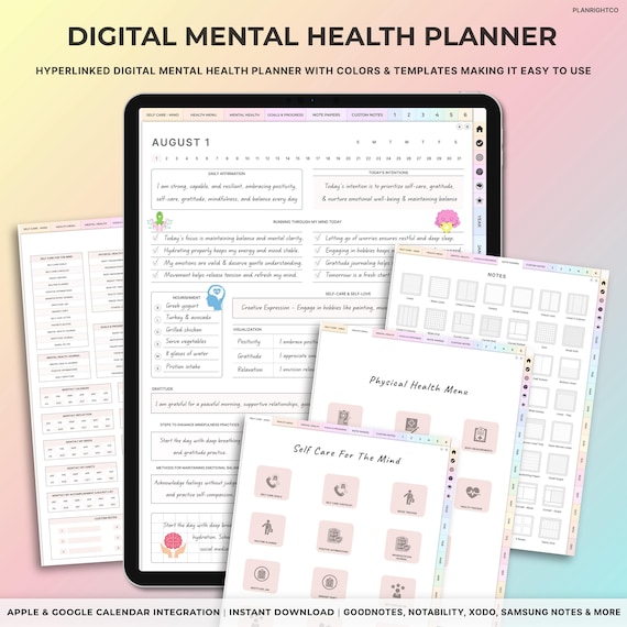 Digital Mental Health Journal, Digital Self Care Planner, Hyperlinked Mindfulness Journal, Therapist Gift, Anxiety Journal, Therapy Log ipad