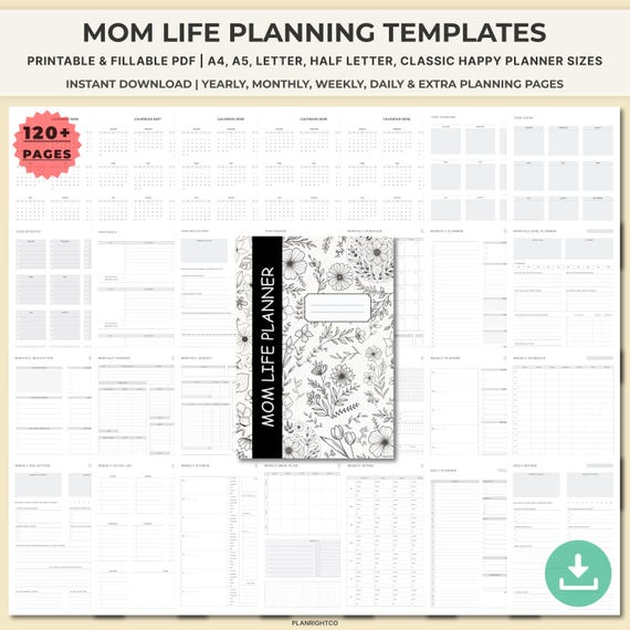 Printable Busy Mom Planner Bundle | Undated Family Organizer & Daily Schedule | Mom Life Home Management A4 A5 Letter | ADHD Mom