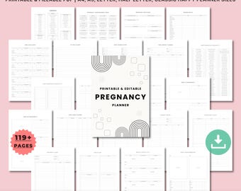Printable Pregnancy Planner & Journal, Baby Checklist, Hospital Bag List, Birth Plan, Mom Organizer, Maternity Tracker A4 A5 Letter