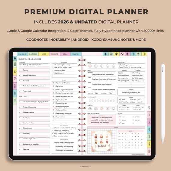 All-in-One 2026 Digital Planner | Hyperlinked GoodNotes iPad Daily Weekly Monthly | ADHD Life Ultimate Bundle