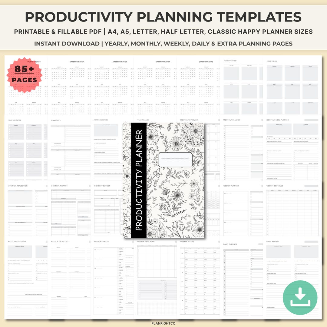 Printable Productivity Planner Bundle | Undated Daily Weekly Goal ...