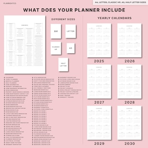 Puede incluir: Dise&ntilde;o de planificador con calendarios anuales de 2025 a 2030, en tama&ntilde;os A4, Letter, Classic HP, A5 y Half Letter. El planificador incluye secciones para calendarios, informaci&oacute;n del hogar y planes de renovaci&oacute;n.