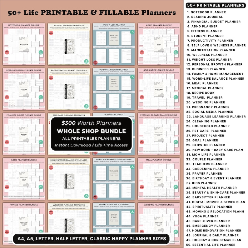 Ultimate Printable Planner Whole Shop Bundle | Daily Weekly Monthly ...