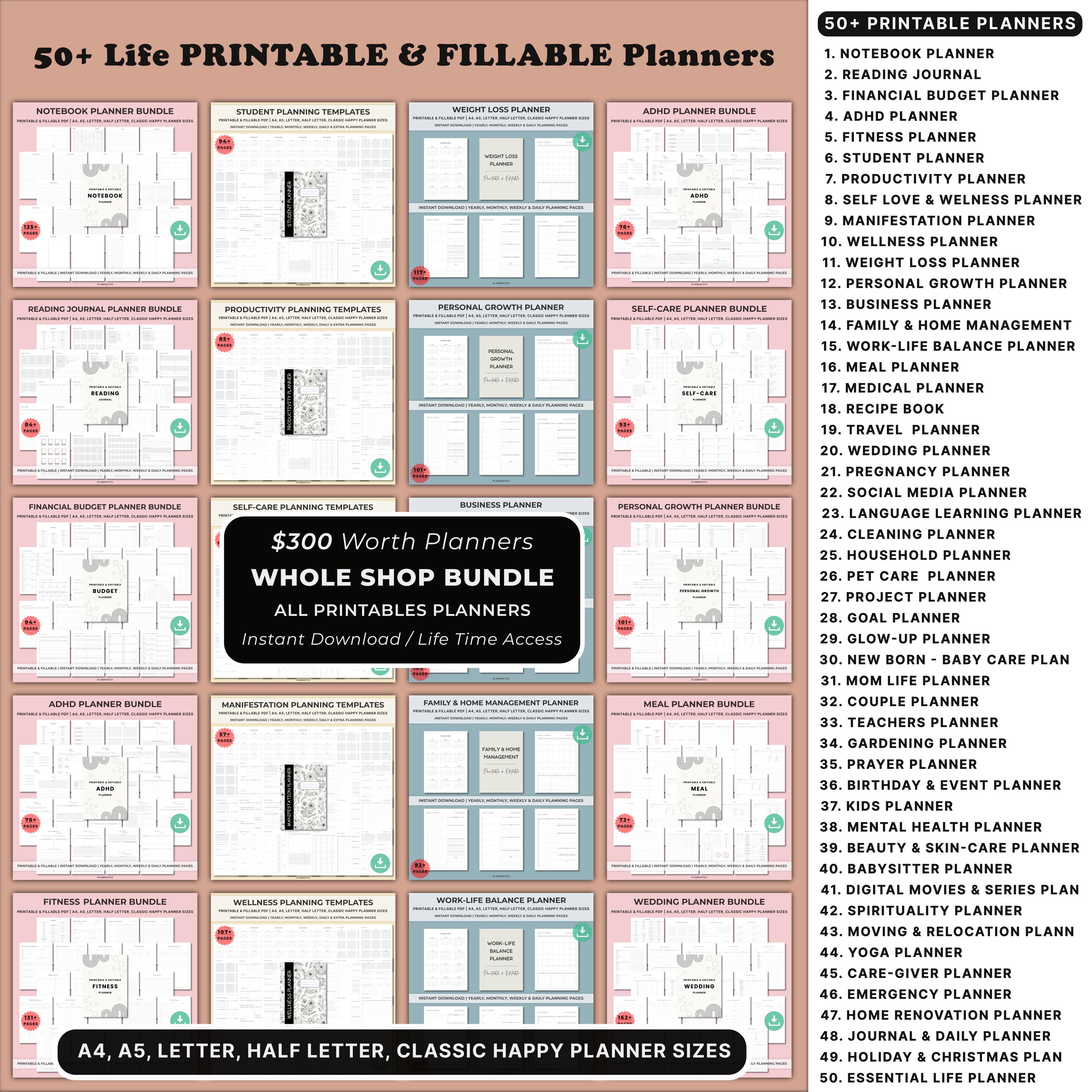 Ultimate Printable Planner Whole Shop Bundle | Daily Weekly Monthly ...