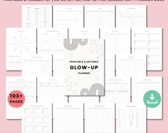 Druckbarer Glow Up-Planer | Pflege & Wellness Planer | Beauty, Hautpflege, Fitness, Lifestyle, Mood Tracker | Leuchtanleitung, A4-A5 Letter