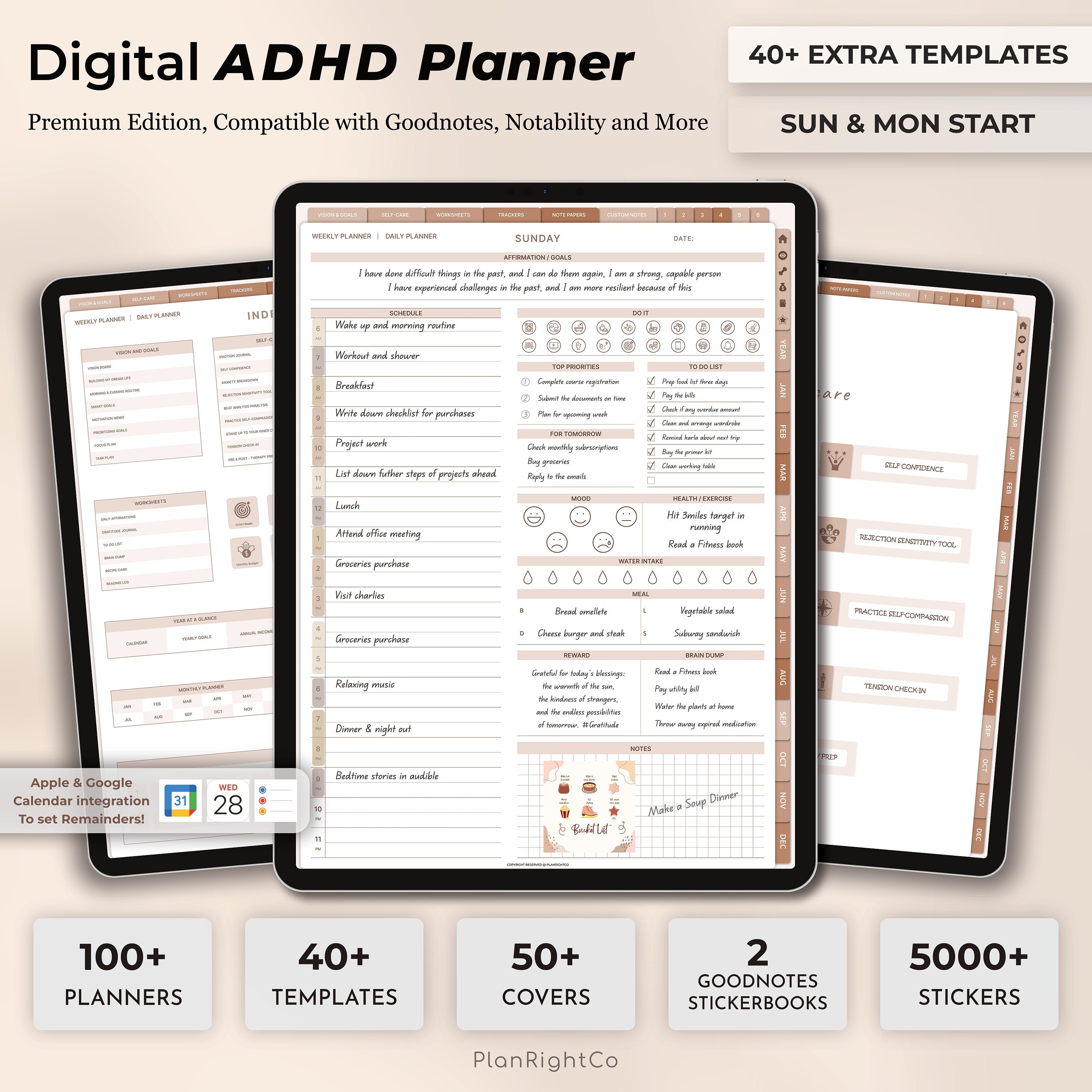 Planificador digital para TDAH, planificador digital sin fecha, planificador para TDAH, planificador para iPad, planificador GoodNotes, planificador para TDAH para adultos, planificador diario y semanal para TDAH