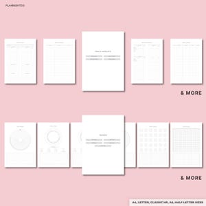 May include: A collection of white printable planner pages with various layouts for health checklists and trackers. The pages include the text "HEALTH CHECKLISTS" and "TRACKERS". The bottom right corner of the image includes the text "& MORE".