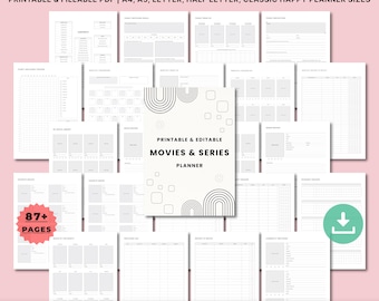 Movie & TV Series Planner Printable, Film Log, Review Journal, Movies to Watch List, Series Tracker Pages, Entertainment Journal PDF