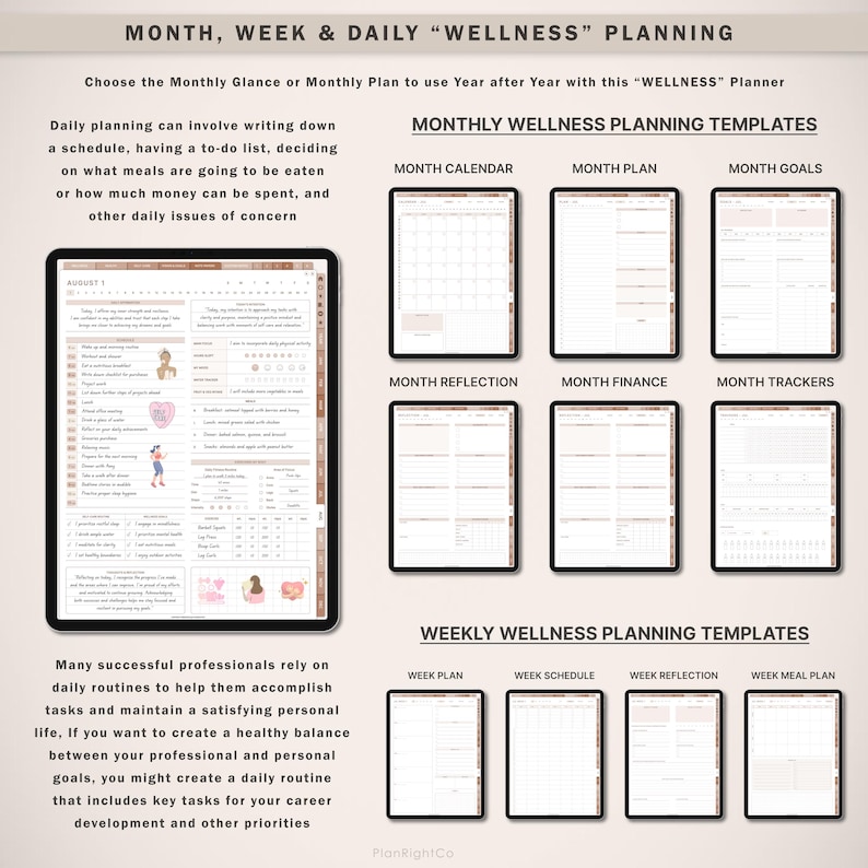 Wellnessjournal, Digital självvårdsdagbok, Mindfulnessjournal, Träningsspårare, Matplanerare, Mental hälsa, GoodNotes-journal bild 4