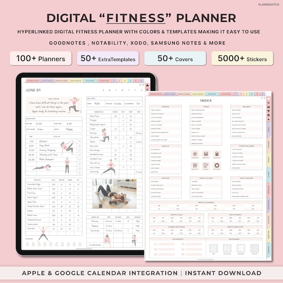 Digital Fitness Planner, Glow Up Planner, Undated Workout Exercise Planner for Health & Weight Loss, iPad, Android, GoodNotes, Notability
