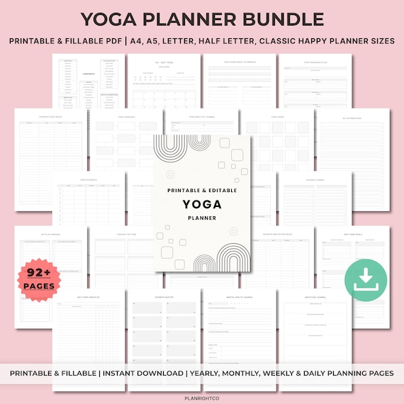 Yoga Planner Printable | Yoga Journal & Practice Tracker | Meditation | Mindfulness Workbook | Yoga Pose Guide, Routine Planner PDF