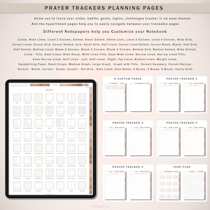 May include: A digital planner with a variety of notepaper templates, including lined, dotted, grid, and Cornell note styles. The planner also includes pages for prayer tracking and a year plan.