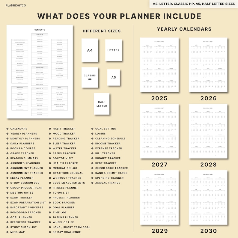 Printable Student Planner Bundle | Undated Academic College High School ...