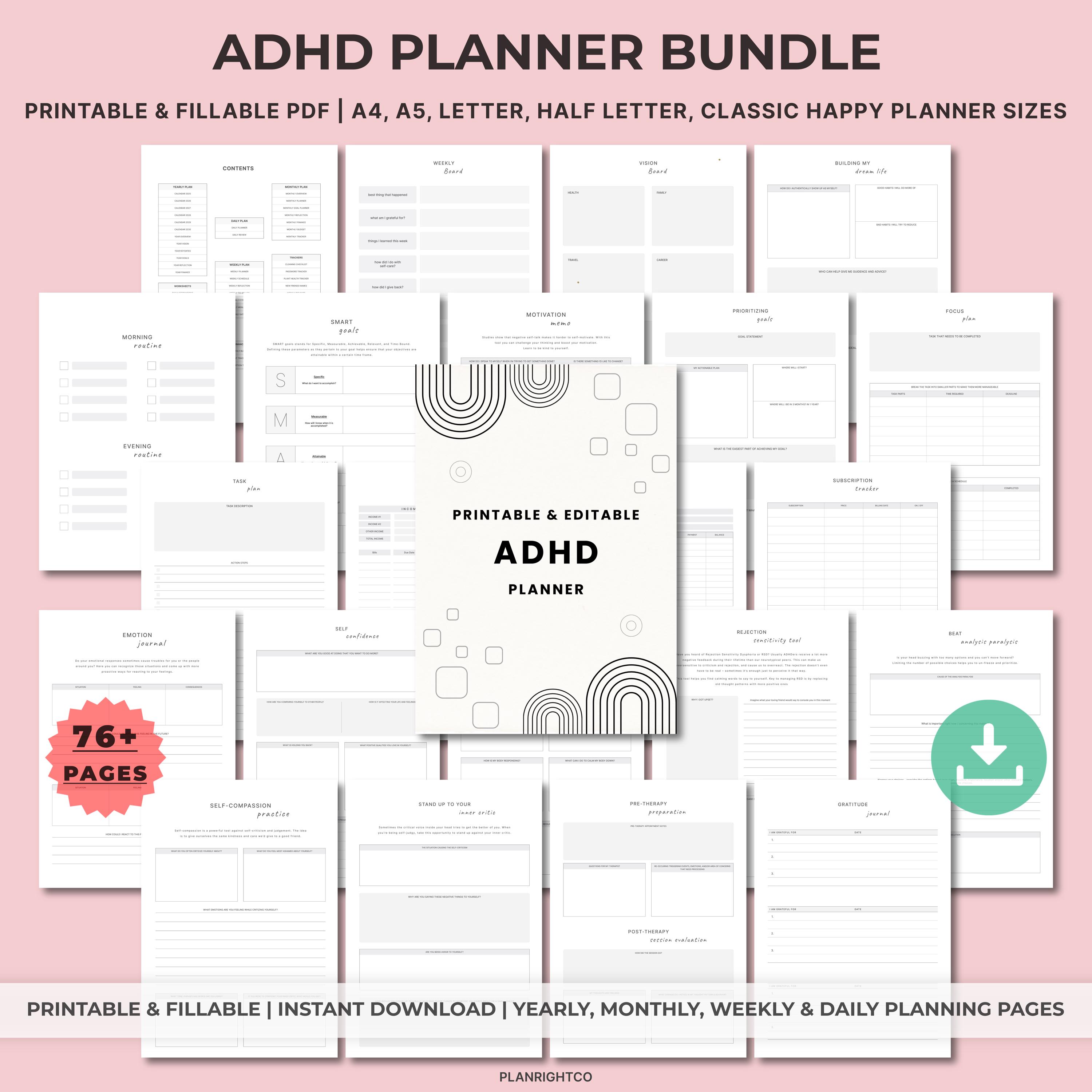 Printable ADHD Planner for Adults | Daily Weekly Monthly Inserts ...