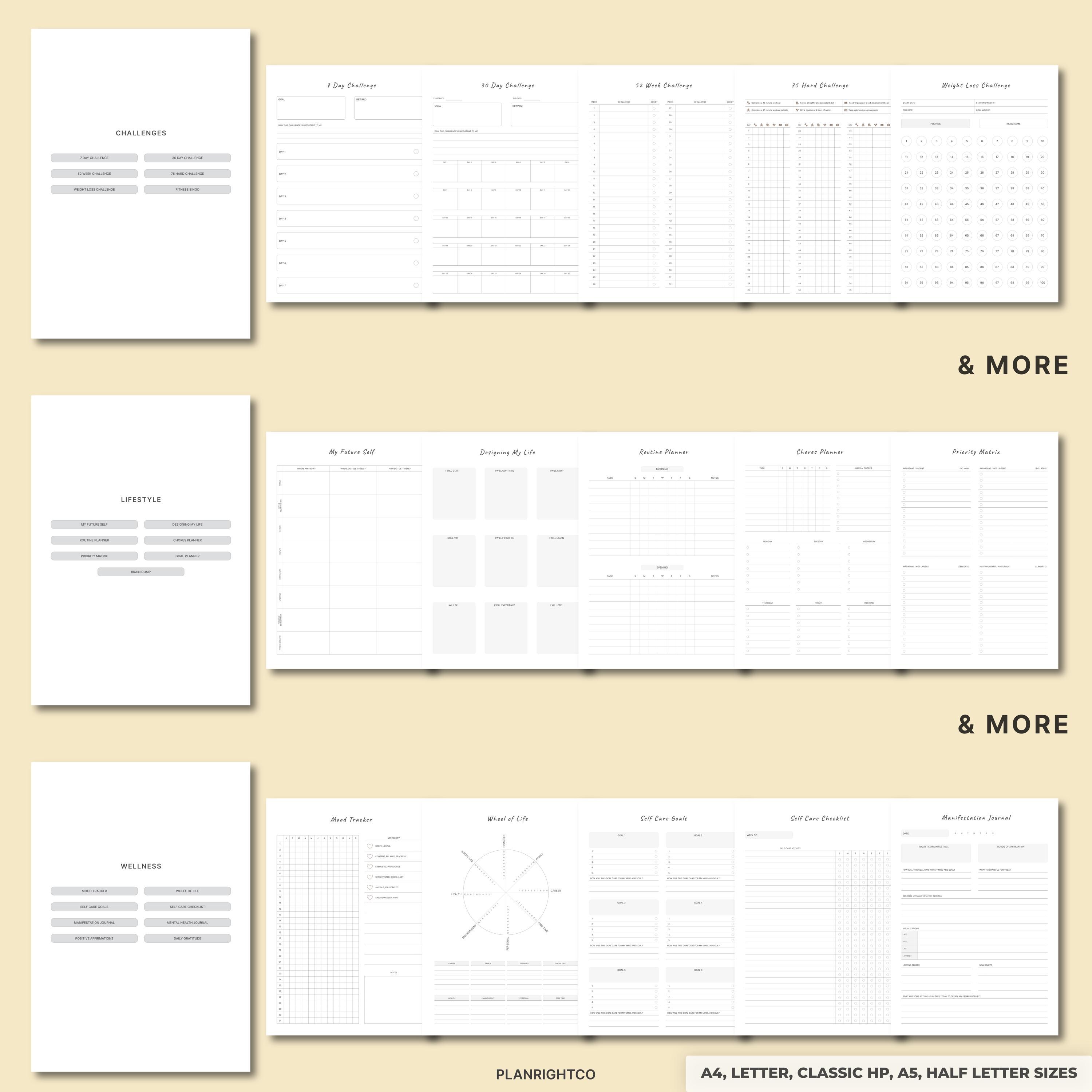 Printable Fitness Planner Bundle | Undated Workout Tracker Log & Meal ...