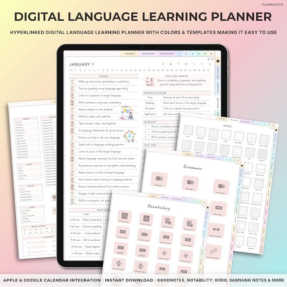 Any Language Learning Planner ipad, Digital Language Learning Planner, Ipad Language Planner, Vocabulary Workbook, Digital Goodnotes Planner