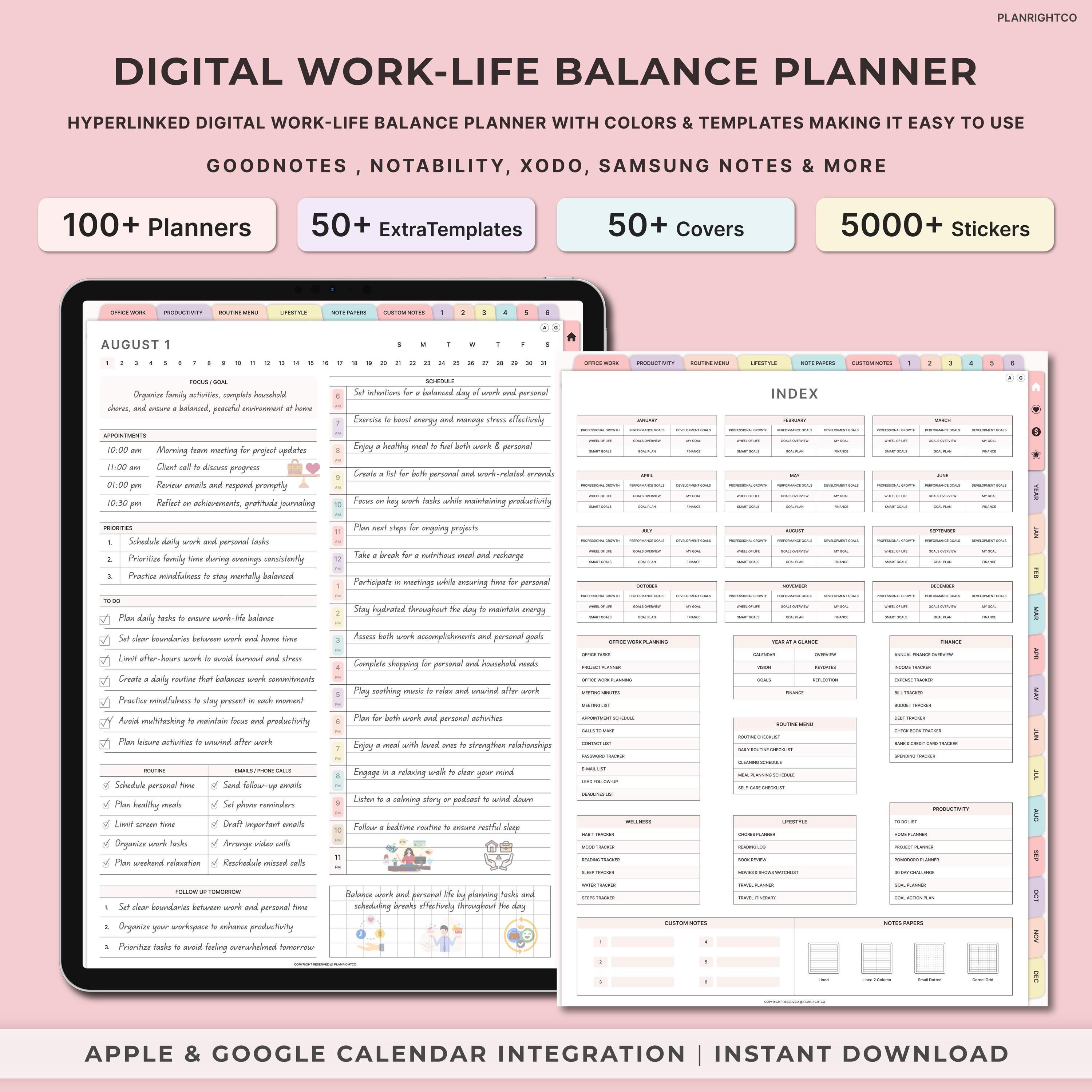 Digital Work-life Balance Planner, Work Planner, Office Task Planner ...