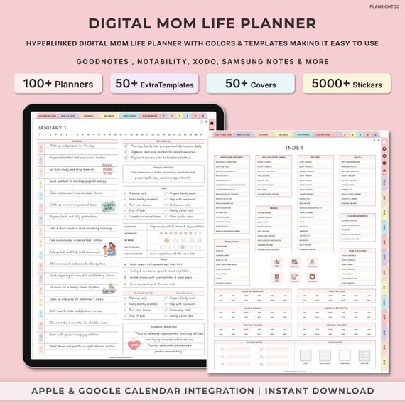 Digital Mom Planner, Mom Life Planner, Busy Mom, Digital Life Planner, Home Management Planner, Household Binder, Cleaning Planner, Mom ipad