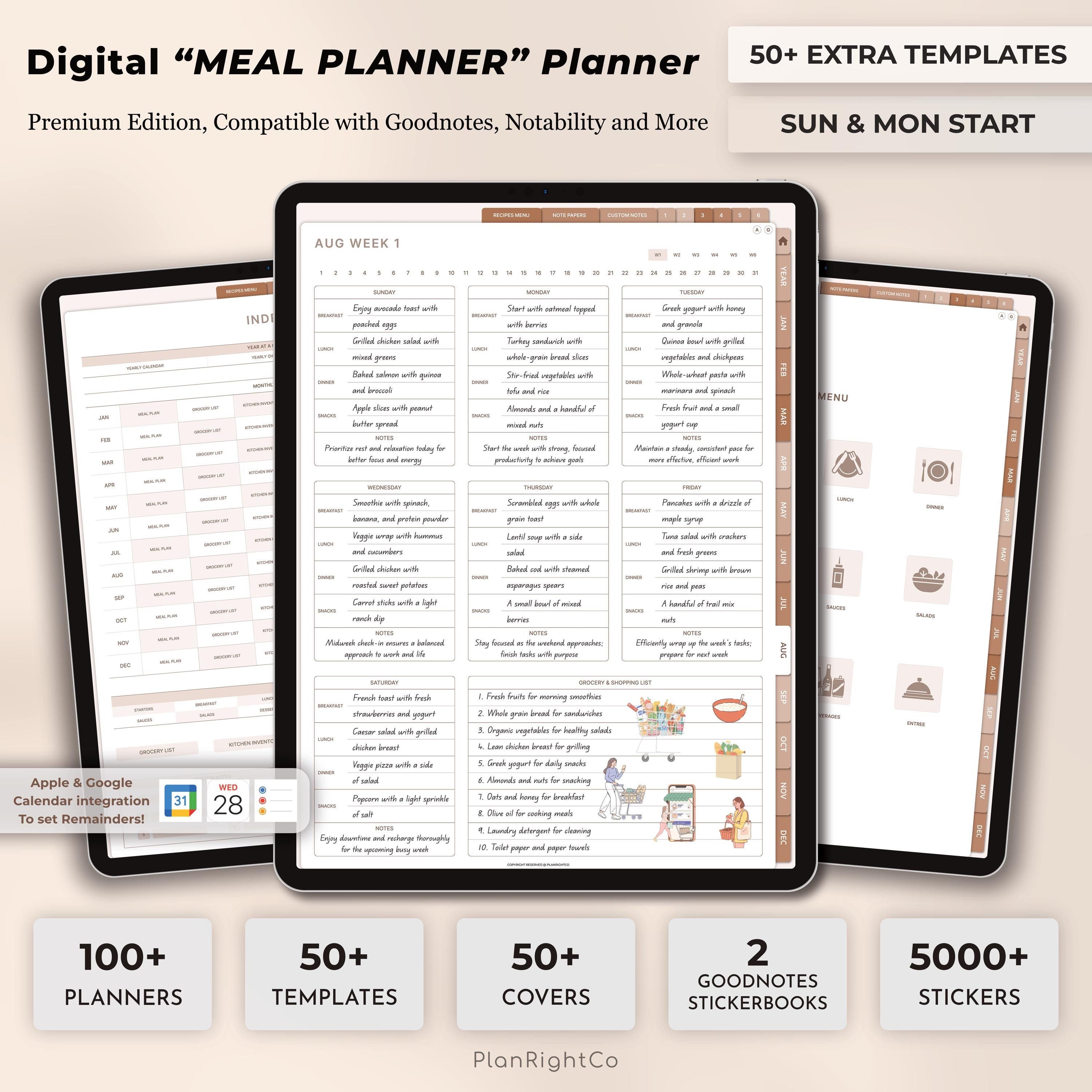 Digitaler Mahlzeitplaner, Meal Plan Template, Goodnotes, iPad Planer, Kücheninventarisierung, Lebensmittelliste, Meal Prep, iPad Goodnotes Planner, Food