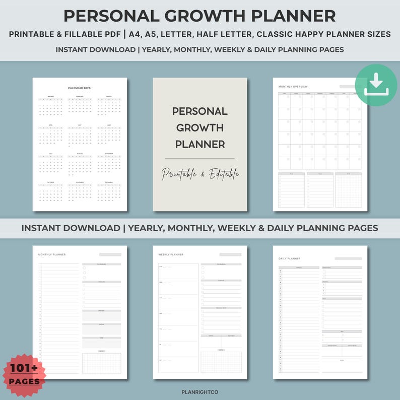 Personal Growth Planner Printable | Self Improvement Journal | Goal ...