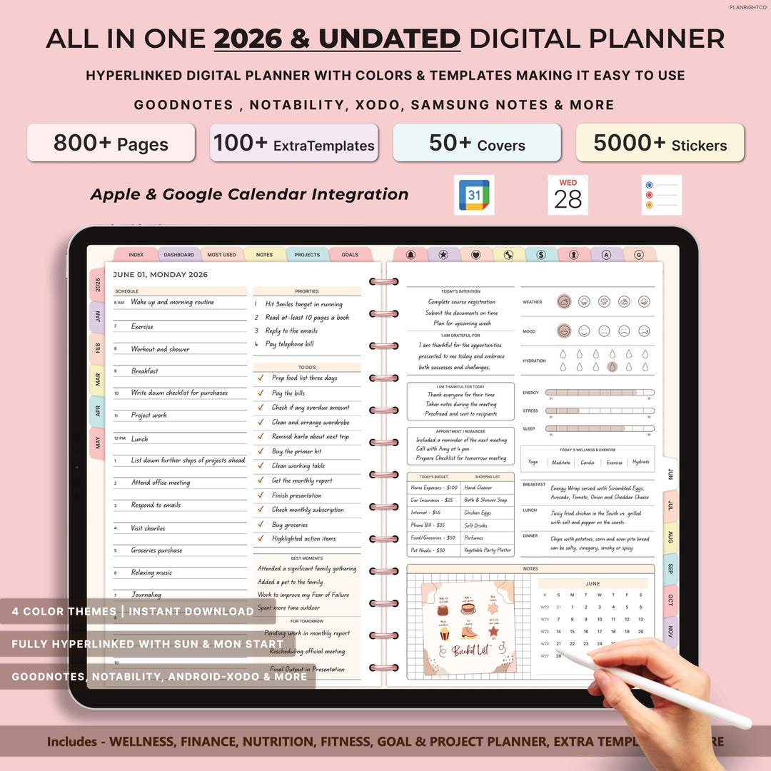 Picture Idea: 2026 All In One Digital Planner Hyperlinked Ipad Planner