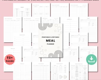 Meal Planner & Weekly Menu Organizer, Meal Prep Planner, Food Journal, Grocery List, Recipe | Kitchen Inventory, Printable Meal Plan A4 A5