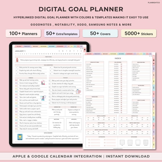 Digital SMART Goals, Goal Planner, Personal Growth, iPad Planner, Productivity Planner, Goal Tracker, Digital Goal Life Template, Goodnotes