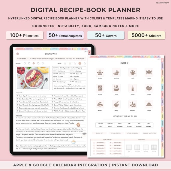 Digital Cookbook for GoodNotes, Notability, Digital Meal Planner, iPad Recipe Journal, Digital Recipe Book, Recipe Book Template, Grocery