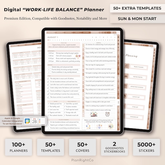 Digital Work-Life Balance Planner, Office Task Planner, Work Planner, Office Organizer, Project Planner, Meeting Minutes, Personal & Work
