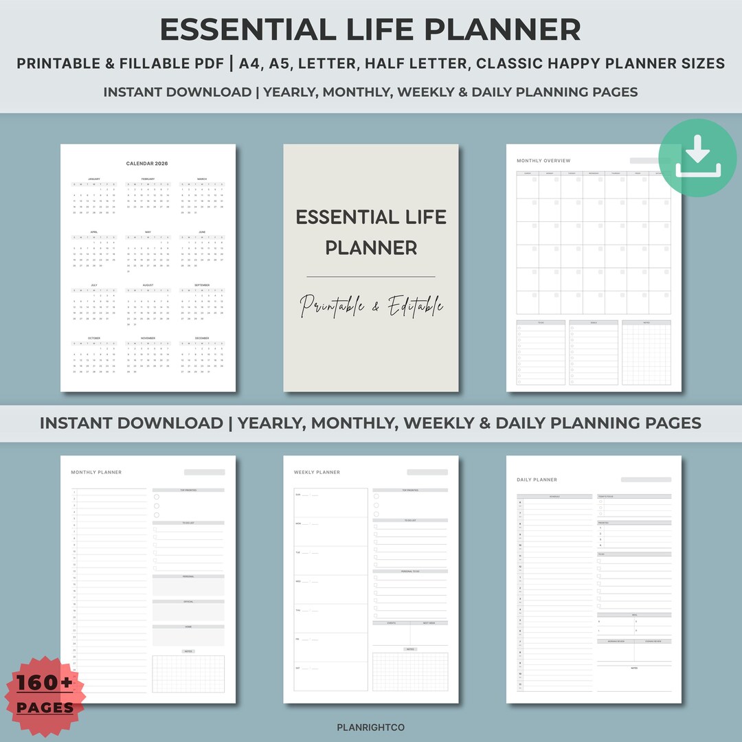 Essential Life Planner Printable | All in One Household Binder ADHD ...