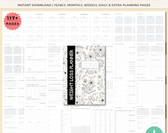 Printable Weight Loss Planner Bundle | Undated Weight Tracker Chart & Journal | Meal Fitness Tracker A4 A5 Letter | Wellness Goals