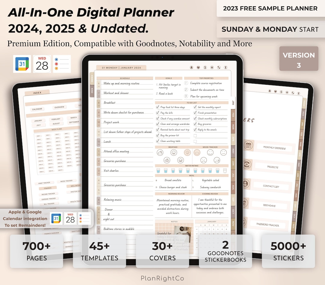 Digital Planner Goodnotes, Ipad, Notability Daily, Weekly, Monthly 2024