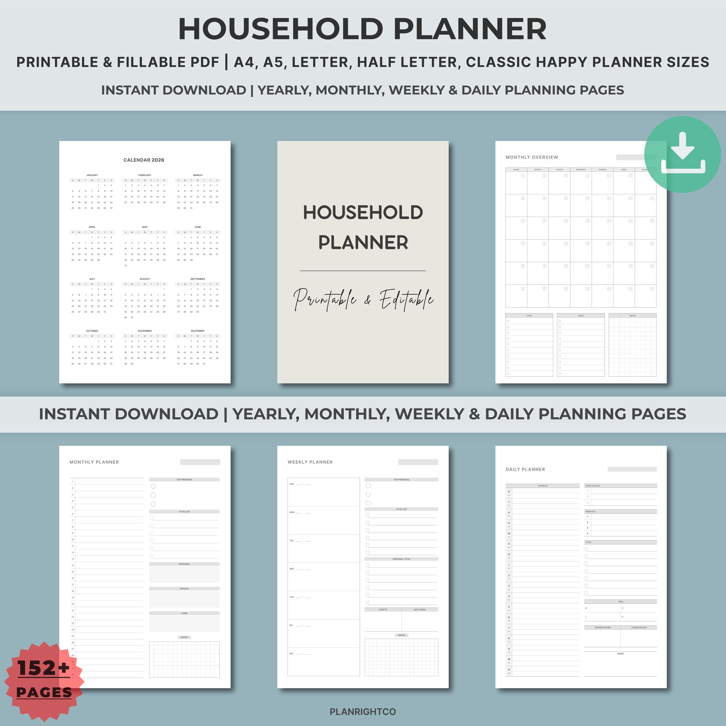 Household Planner Printable | Home Management Binder Cleaning Checklist ...