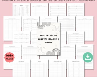 Printable Language Learning Planner Bundle, Vocabulary Grammar Worksheets, Reading Writing Speaking Practice, Study Organizer A4 A5 Letter