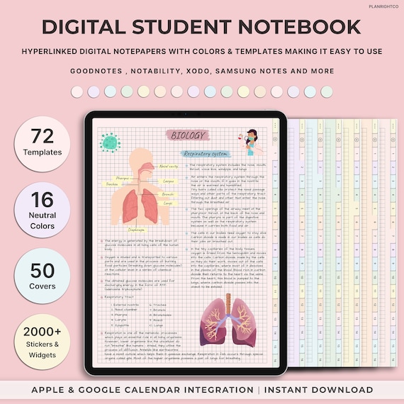 Digital Notebook with Tabs, Goodnotes Notebook, Student Notebook, Digital Notebooks, Digital Notes Templates, Note Taking Template, Journal