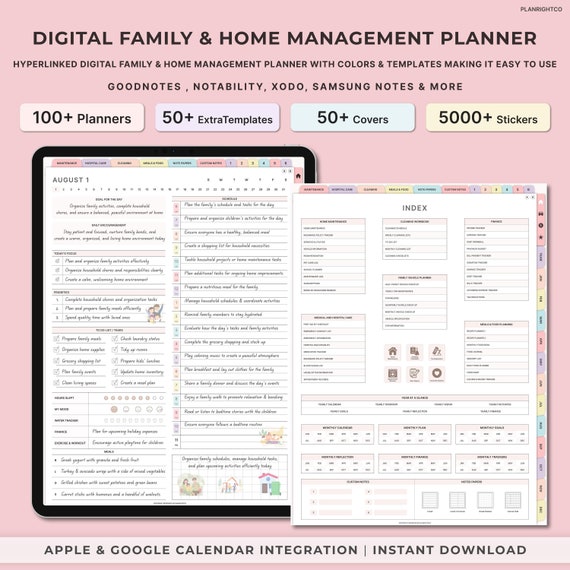 Digital Household Planner, Family Planner, Family Calendar, Family Chore List, Household Budget, Household Management, Goodnotes iPadplanner