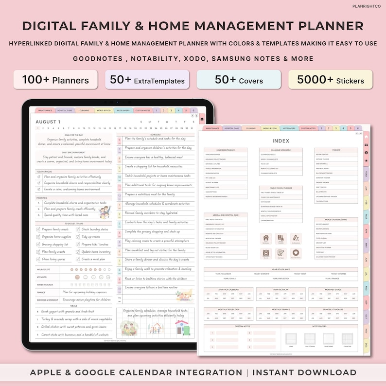 Digital Household Planner, Family Planner, Family Calendar, Family