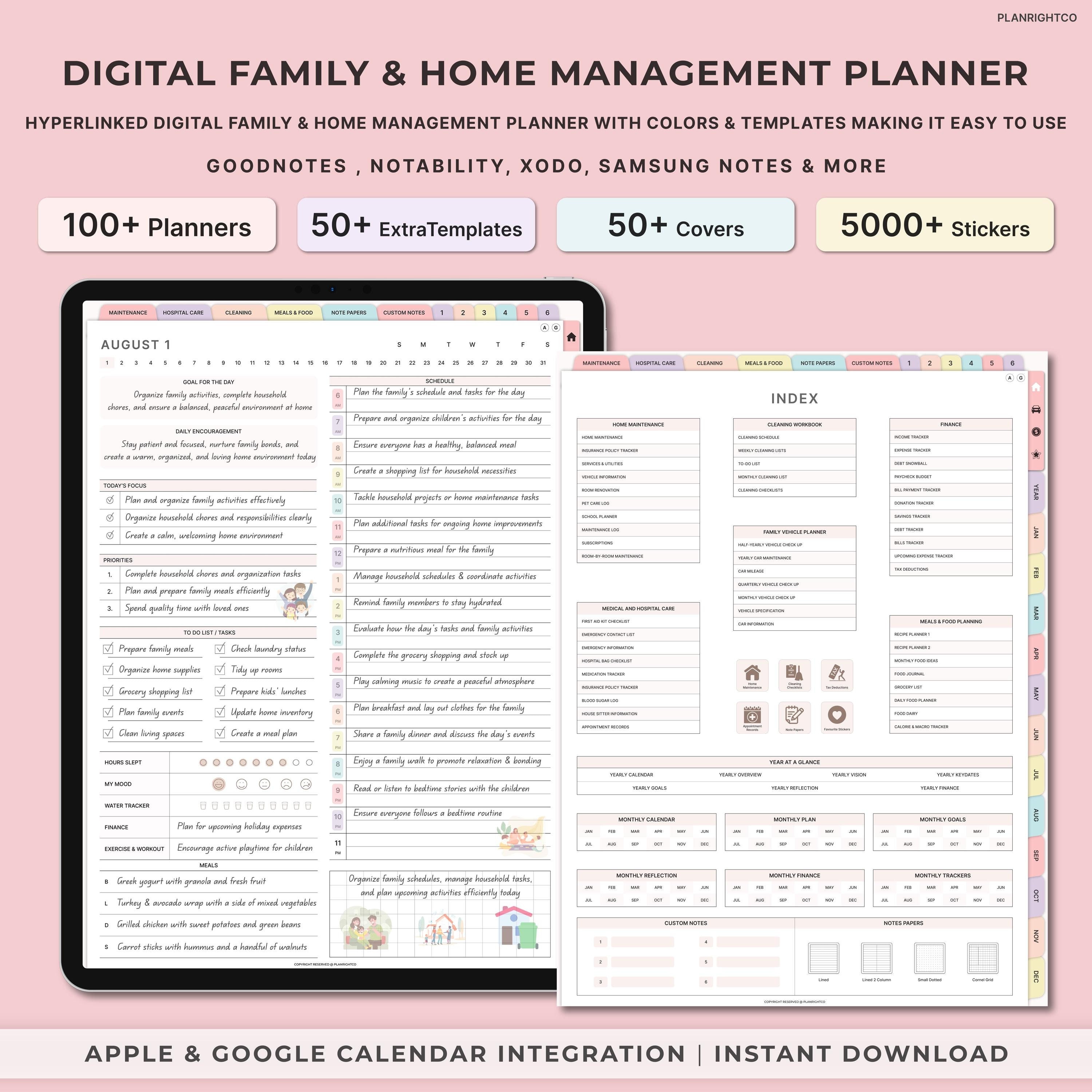 Digital Household Planner, Family Planner, Family Calendar, Family Chore List, Household Budget, Household Management, Goodnotes iPadplanner