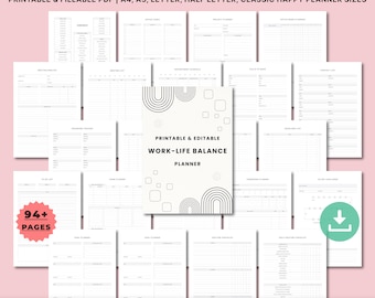 Printable Work–Life Balance Planner | Office Tasks Planner, Work Schedule, To-Do Lists, Meeting, Productivity & Work From Home Organizer
