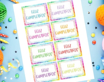 FELIZ CUMPLEAÑOS. Spanish Birthday Tags. Printable Spanish Birthday Tags. Bilingual Birthday Tags. Instant Download. Watercolor Birthday Tag