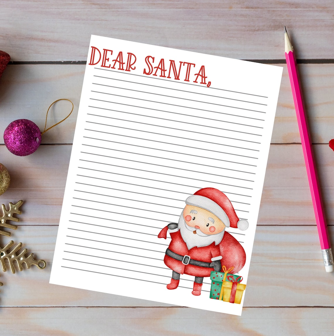 Printable Dear Santa Letter. Printable Letter to Santa. Christmas