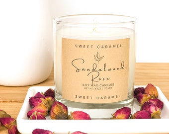 Sandalwood Rose Candle, Handmade Soy Candle, Non-Toxic Candles, Vegan, All Natural, Candle Gift, Scented