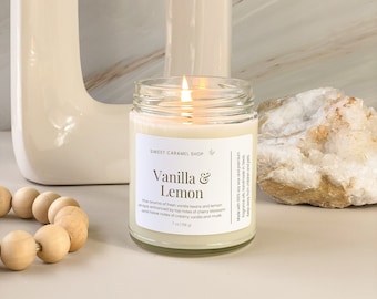 Vanilla Lemon Soy Candle: Handmade 9oz Glass Jar