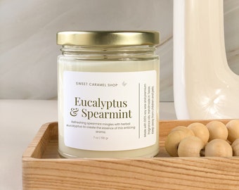 Eucalyptus Spearmint Soy Candle, Birthday Gift, Housewarming Gift, Gift for her, Mother's Day Gift, Thank you Gift, Party Favors, Handmade