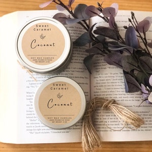 Handmade Candles, 4 oz candles, 100% Soy Wax, Candle tins, Birthday Gift, Party Favors, Summer scents, Scented