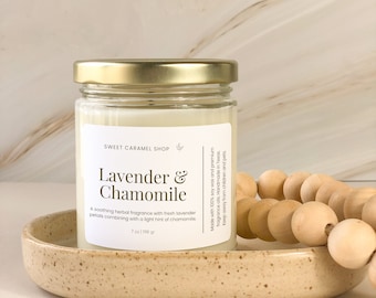 Lavender Chamomile Soy Candle: Handmade 9oz Glass Jar