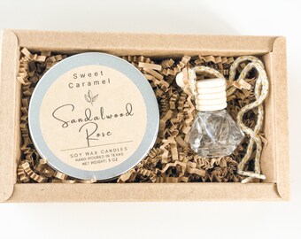 Soy Candle & Car Diffuser Gift Box: Sandalwood Rose Scent