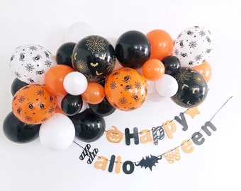 DIY Halloween Balloon Garland Kit, Happy Halloween Party Decoration, Boo Birthday Party Balloon Arch, Black Orange and White Spider Balloons